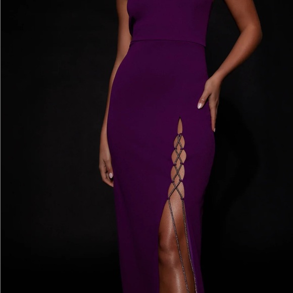 Imogen Diamante Rope Strapless Midi Dress With Split - Grape - Picture 2 of 10